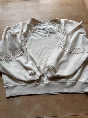 aerie Cream Lace-Trim Crewneck Sweatshirt